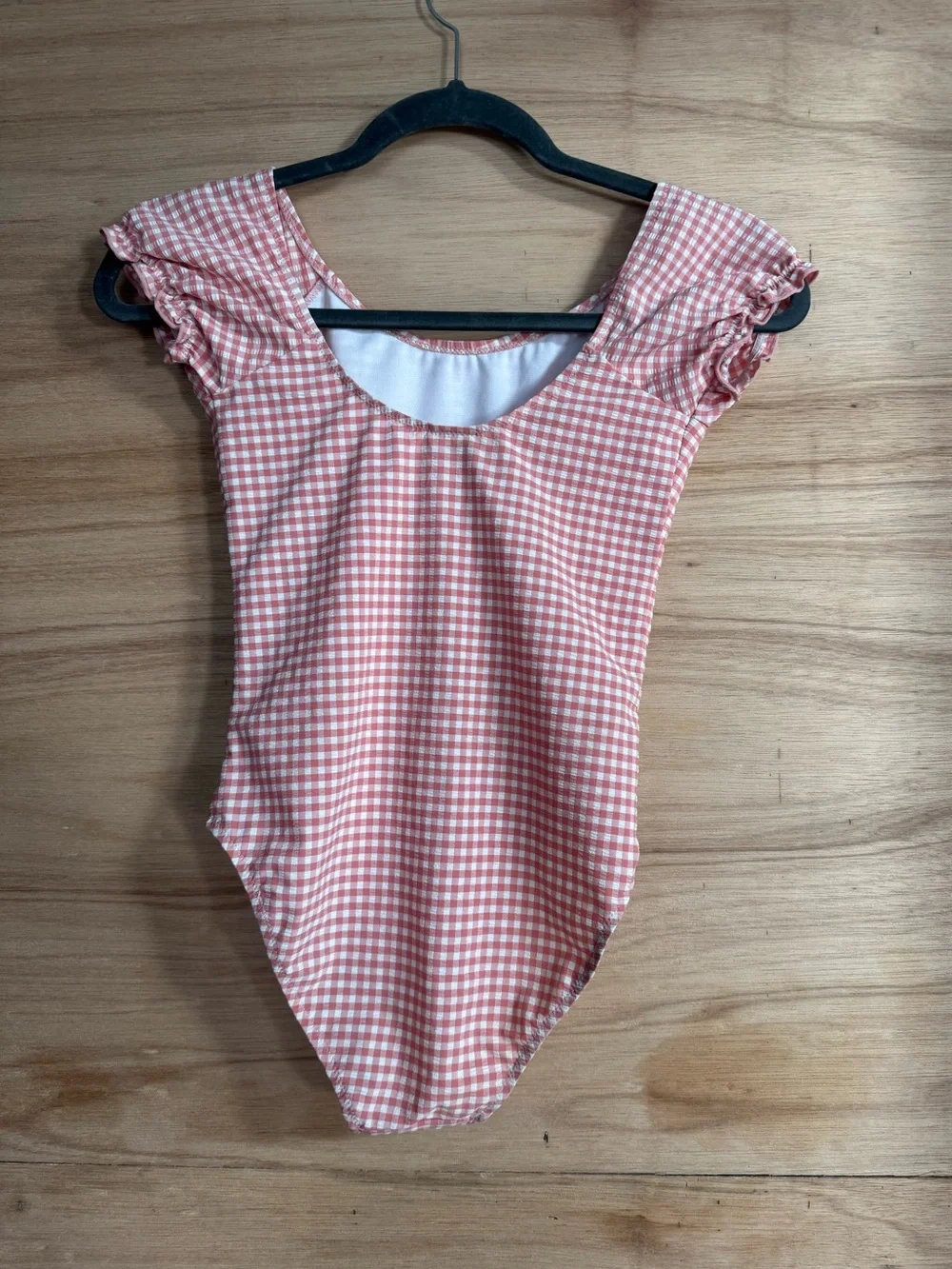 Zara size 11-13 years girls swimsuit one piece gingham pink and white EUC